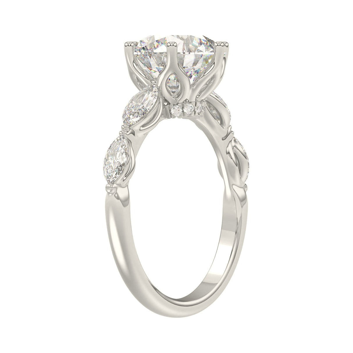 Luxury 14K White Gold Bridal Ring 3 3/4CT Round & Marquise Cut Lab-Grown... - View 3 | Diavlia