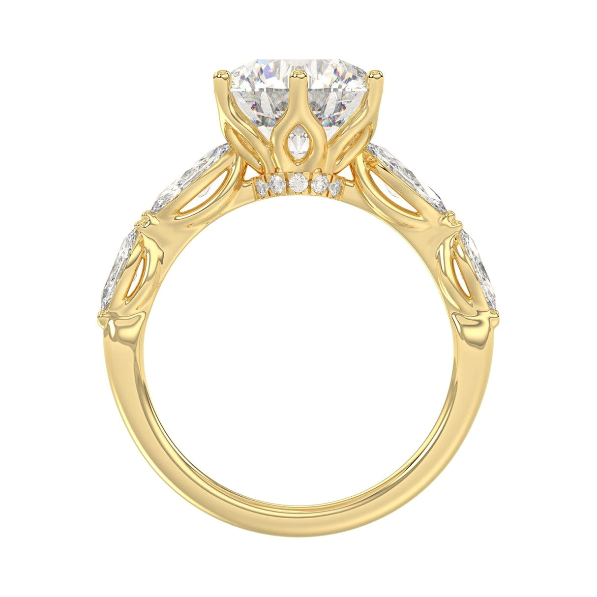 Luxury 14K Yellow Gold Bridal Ring 3 3/4CT Round & Marquise Cut Lab-Grown... - View 2 | Diavlia