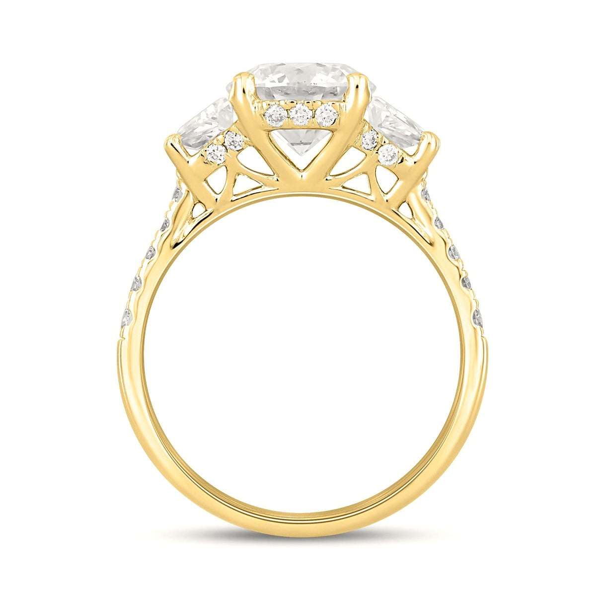 Ladies Ring 3Ct Round/Trapezoid Lab-Grown Diamond 14K Yellow Gold - View 2 | Diavlia