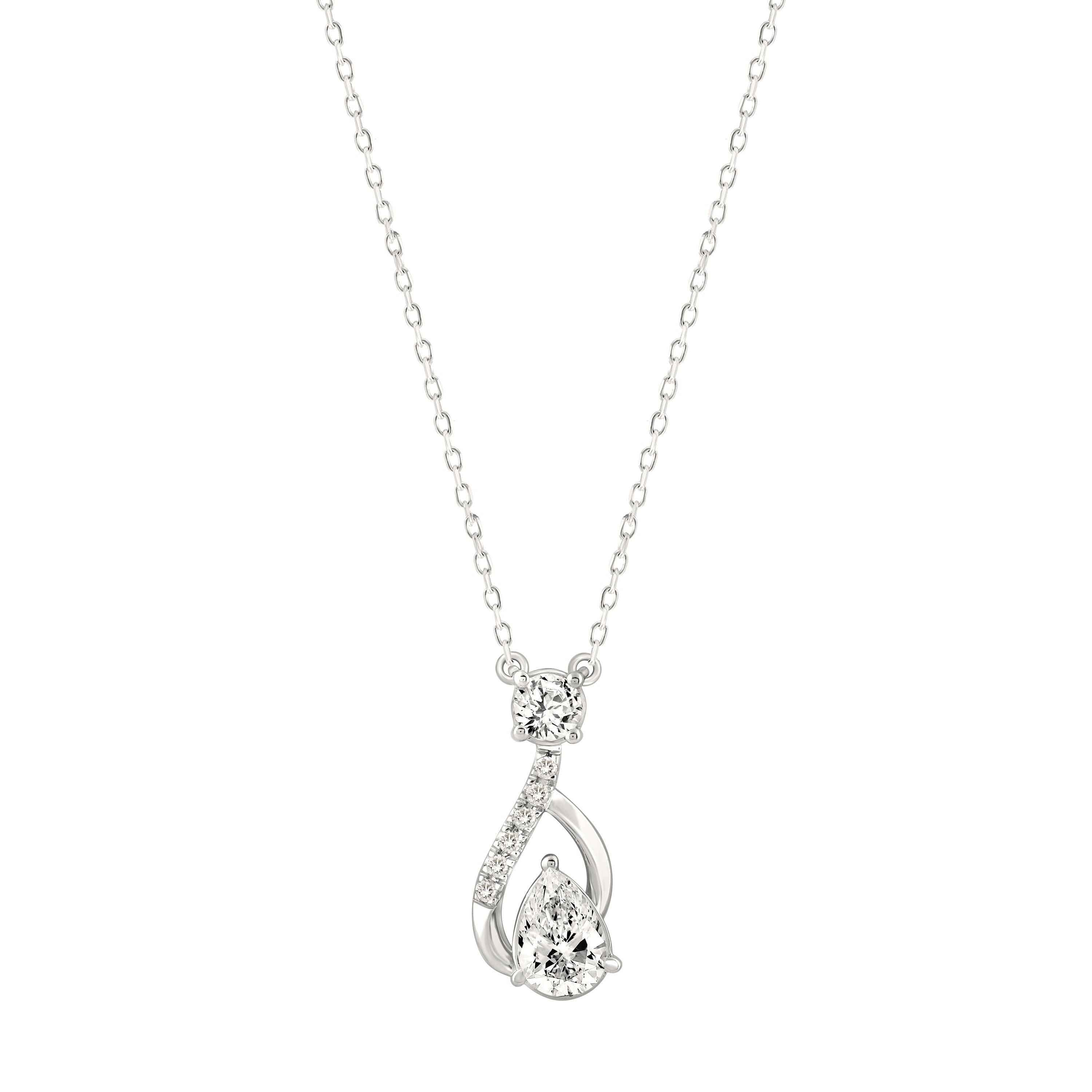 Pear Necklace in White Gold (Round Cut) | Diavlia