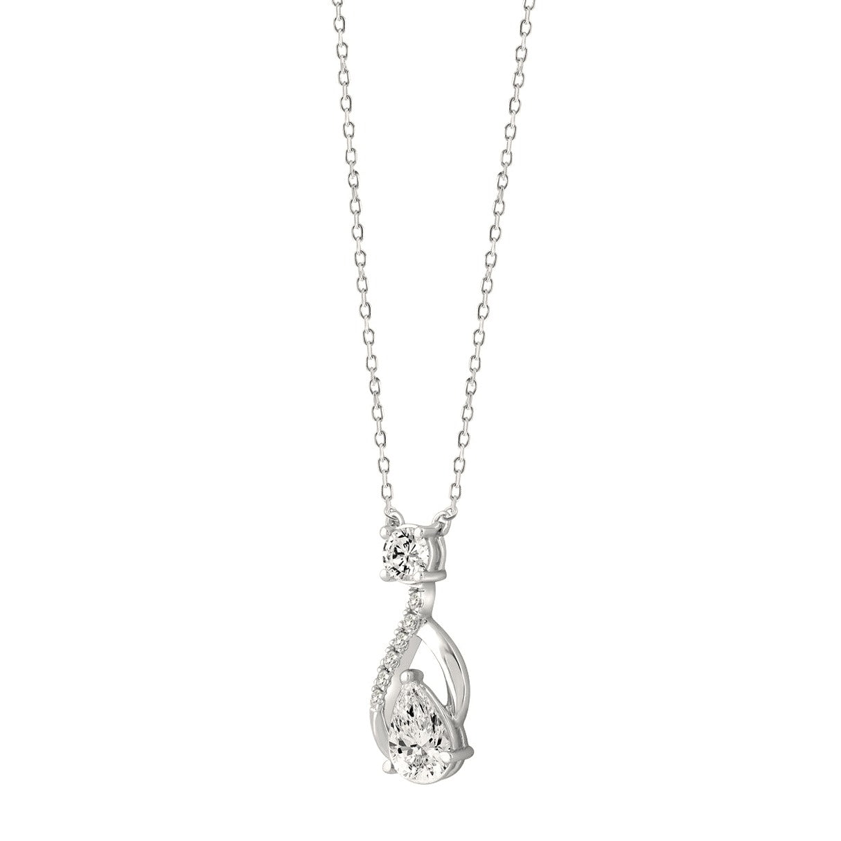 Ladies Necklace 1Ct Round/Pear Lab-Grown Diamond 14K White Gold - View 3 | Diavlia