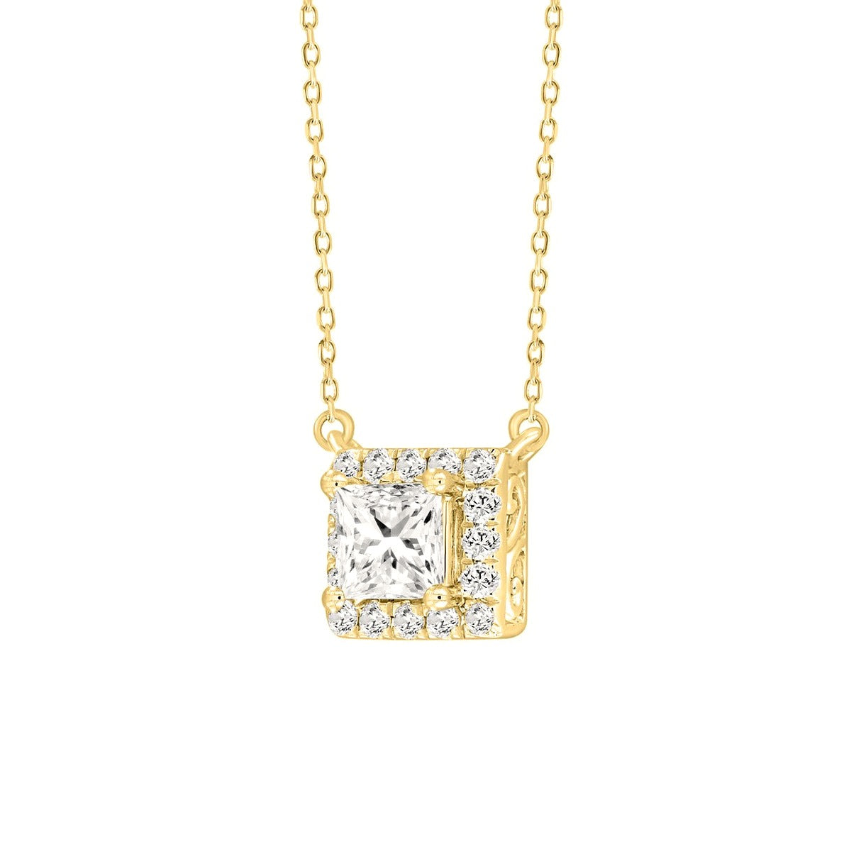 Ladies Necklace 1Ct Round/Princess Lab-Grown Diamond 14K Yellow Gold - View 3 | Diavlia