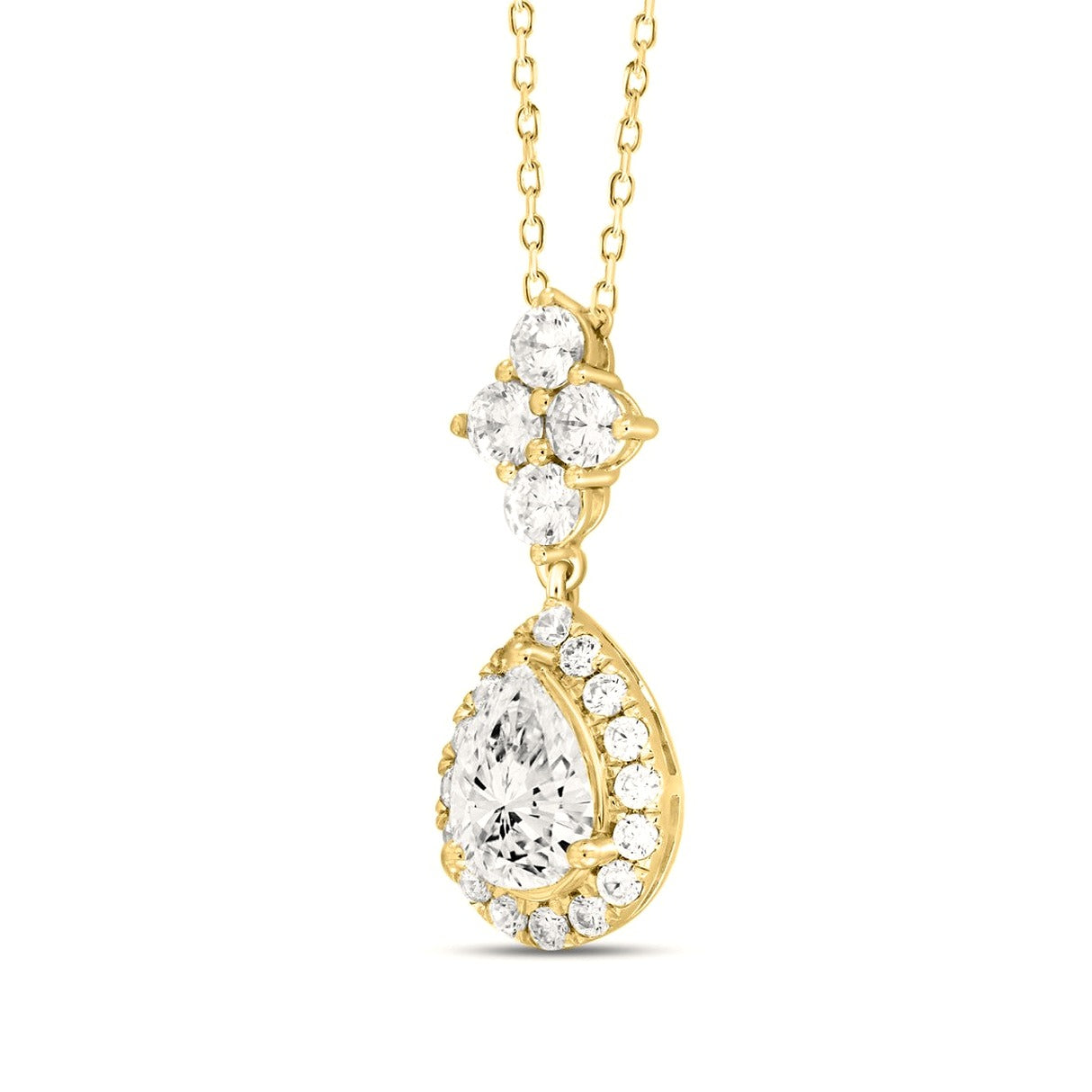 Ladies Necklace with Chain 2 1/2Ct Round/Pear Lab-Grown Diamond 14K Yellow Gold - View 3 | Diavlia