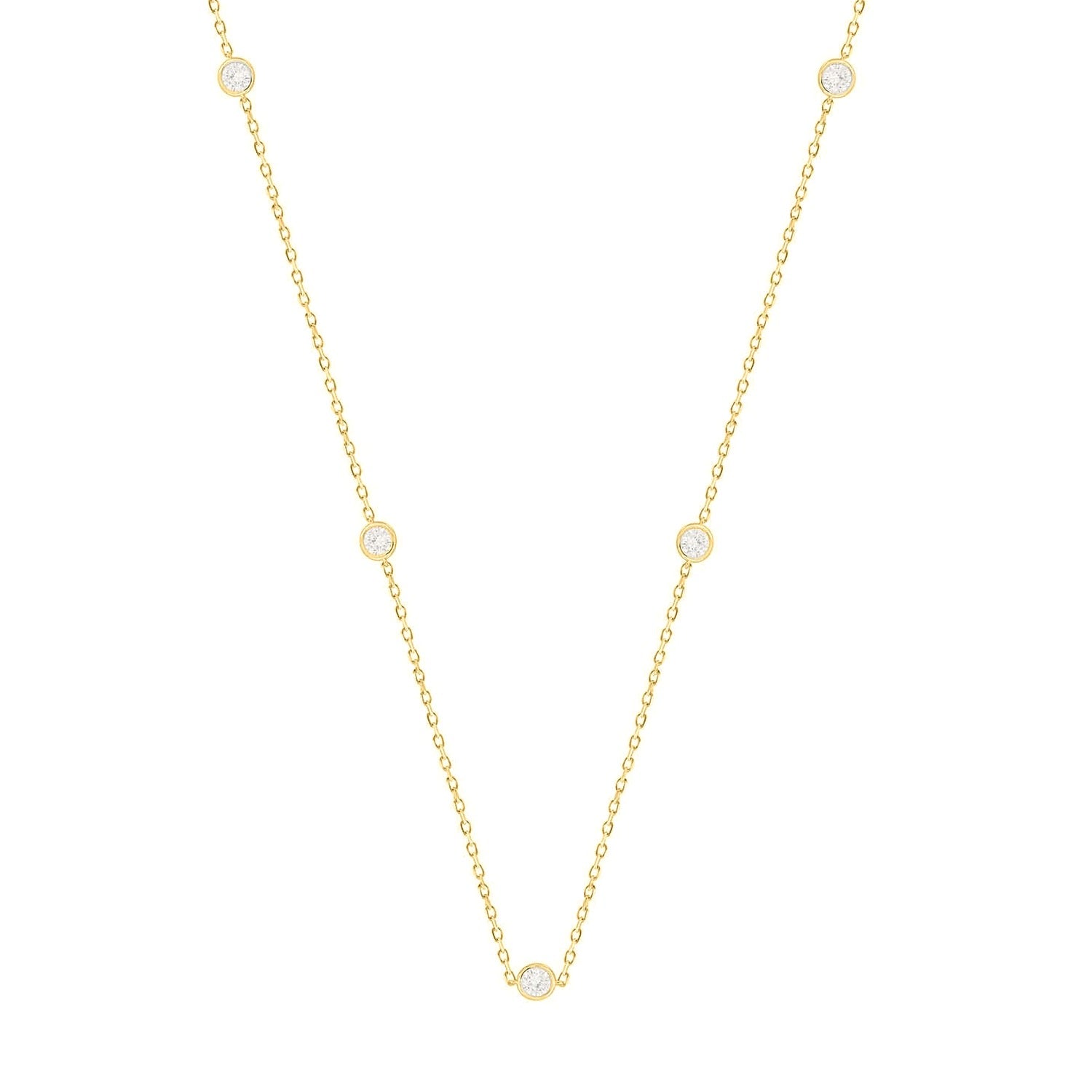 Diamond Necklace in Yellow Gold (Round Cut) | Diavlia