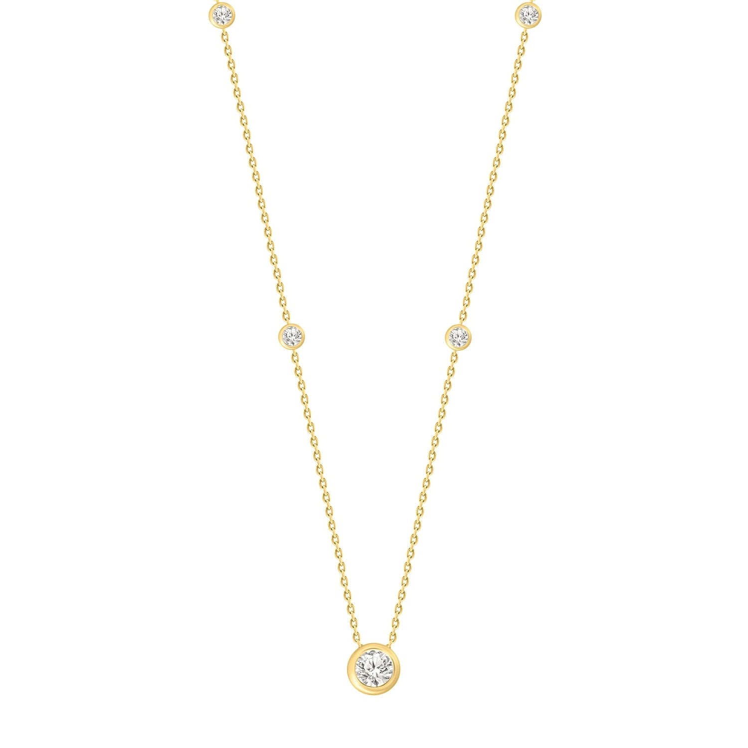 Diamond Necklace in Yellow Gold (Round Cut) | Diavlia