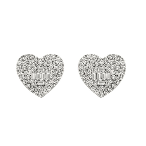 Ladies Earrings 1/2Ct Round/Baguette Lab-Grown Diamond 14K White Gold | Diavlia Lab-Grown Diamond Earrings