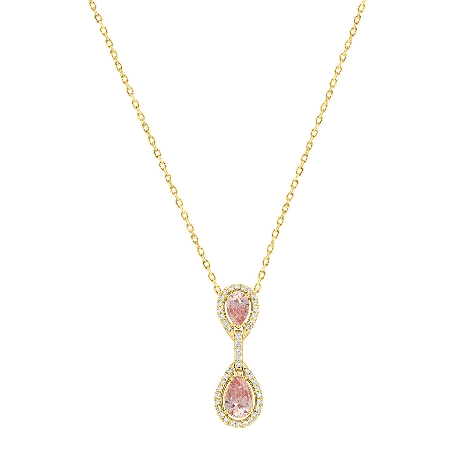 Pink Pear Blush Necklace in Yellow Gold (Round Cut) | Diavlia