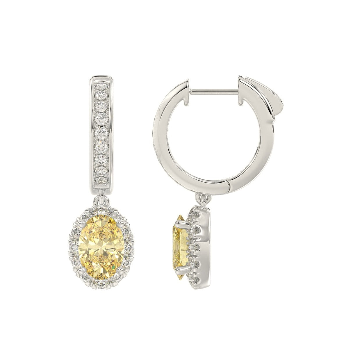 1K White Gold 2 3/4Ct Round/Yellow Oval Lab-Grown Diamond Ladies Earrings - View 2 | Diavlia