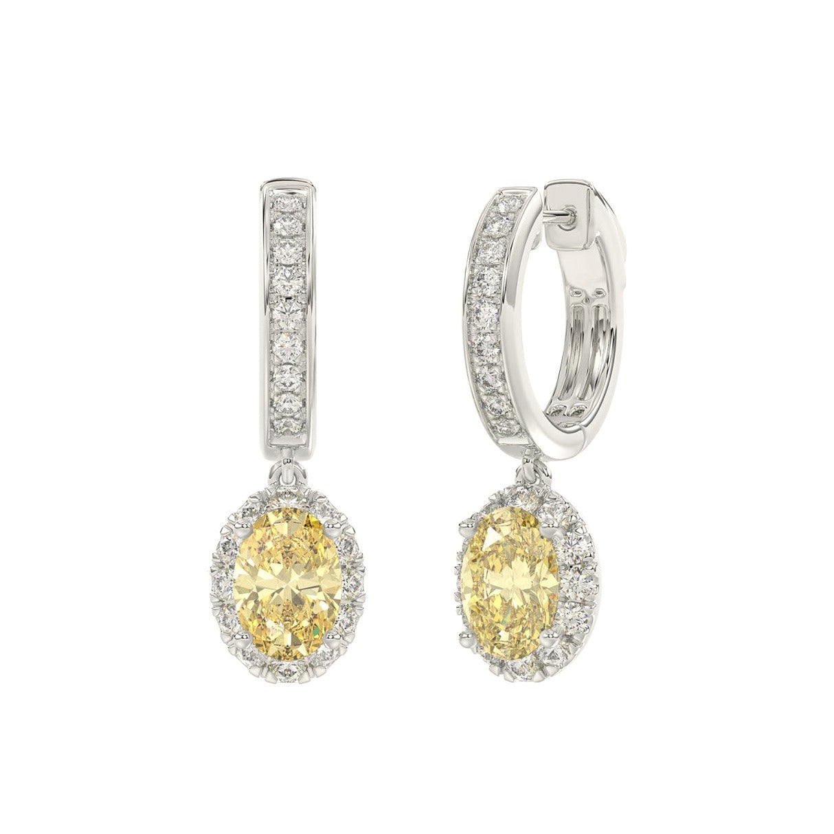 1K White Gold 2 3/4Ct Round/Yellow Oval Lab-Grown Diamond Ladies Earrings - View 3 | Diavlia