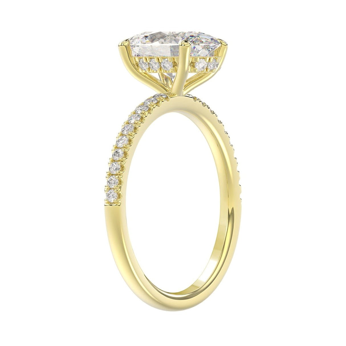 14K Yellow Gold 2 1/5Ct Round/Oval Lab-Grown Diamond Ladies Ring - View 3 | Diavlia