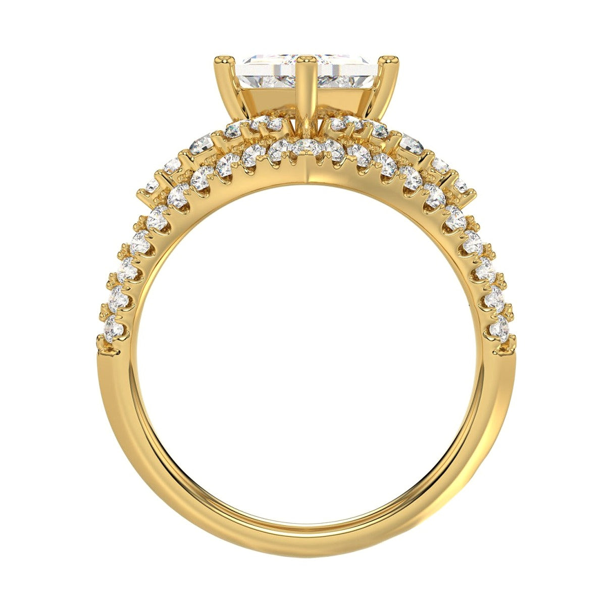 14K Yellow Gold 2 3/4Ct Round/Lozenge Lab-Grown Diamond Ladies Ring (Lozenge... - View 2 | Diavlia