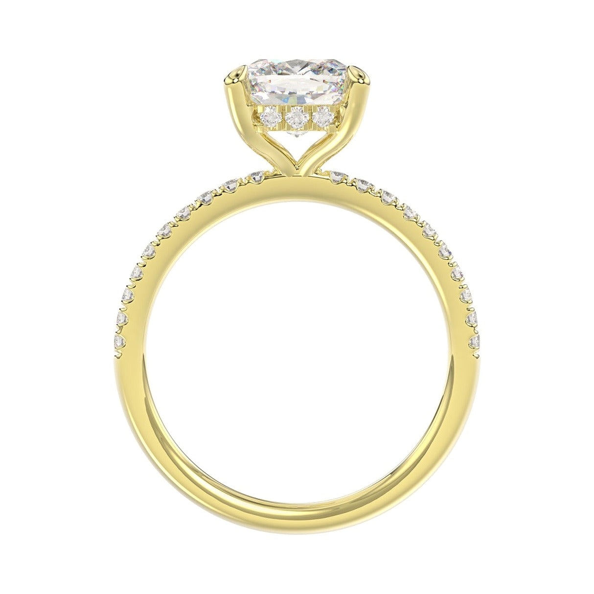 14K Yellow Gold 2 1/4Ct Round/Cushion Lab-Grown Diamond Ladies Ring - View 2 | Diavlia