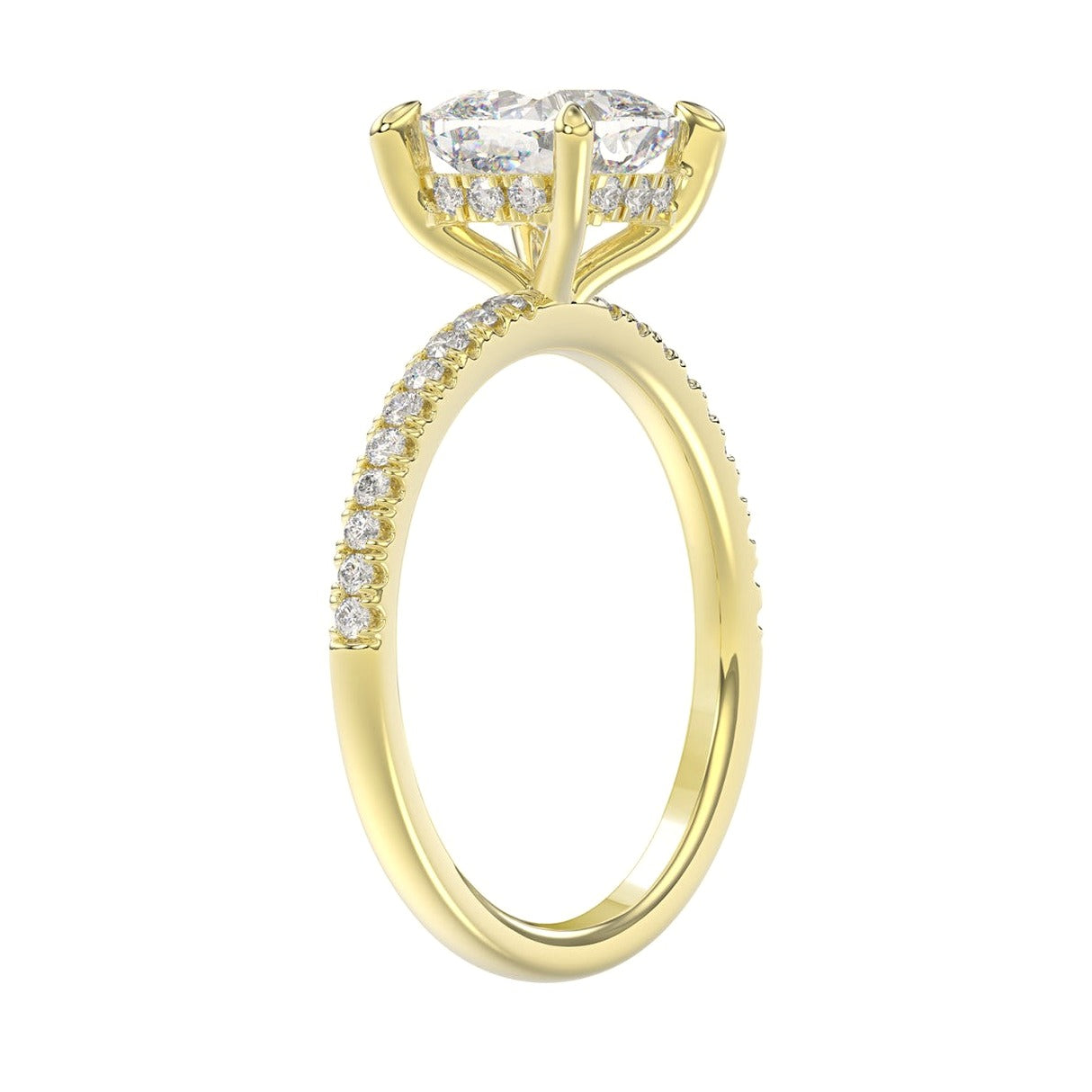 14K Yellow Gold 2 1/4Ct Round/Cushion Lab-Grown Diamond Ladies Ring - View 3 | Diavlia