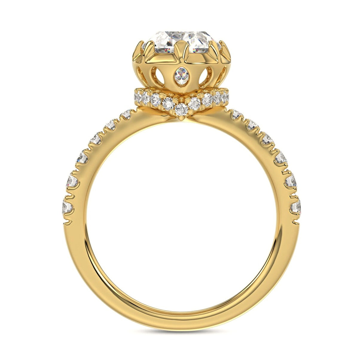 14K Yellow Gold 2 1/2Ct Round/Oval Lab-Grown Diamond Ladies Ring - View 2 | Diavlia
