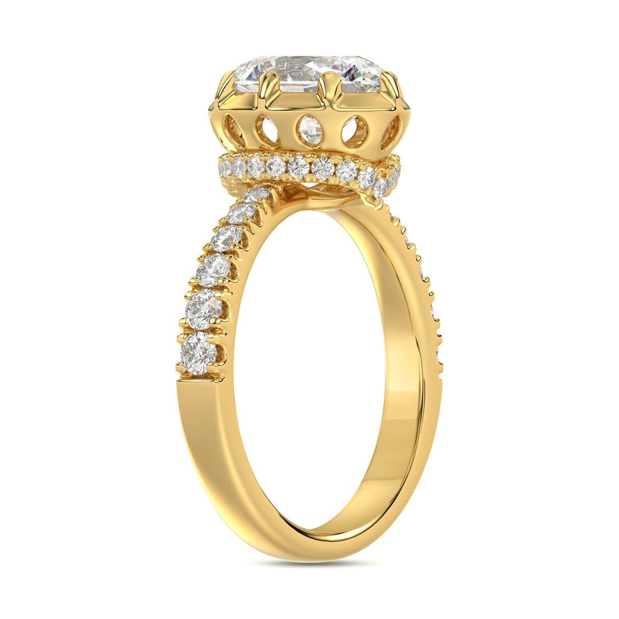 14K Yellow Gold 2 1/2Ct Round/Oval Lab-Grown Diamond Ladies Ring - View 3 | Diavlia