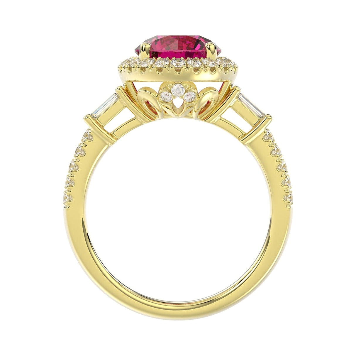 14K Yellow Gold 2 1/2Ct Round/Baguette Lab-Grown Diamond Ladies Ring - View 2 | Diavlia