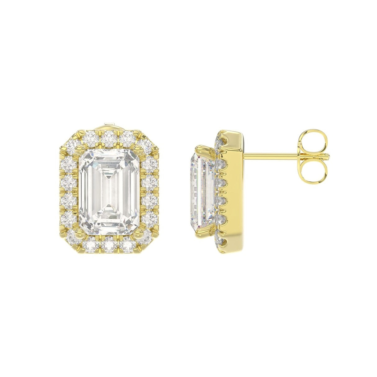 14K Yellow Gold 2 1/3Ct Round/Emerald Lab-Grown Diamond Ladies Earrings - View 2 | Diavlia