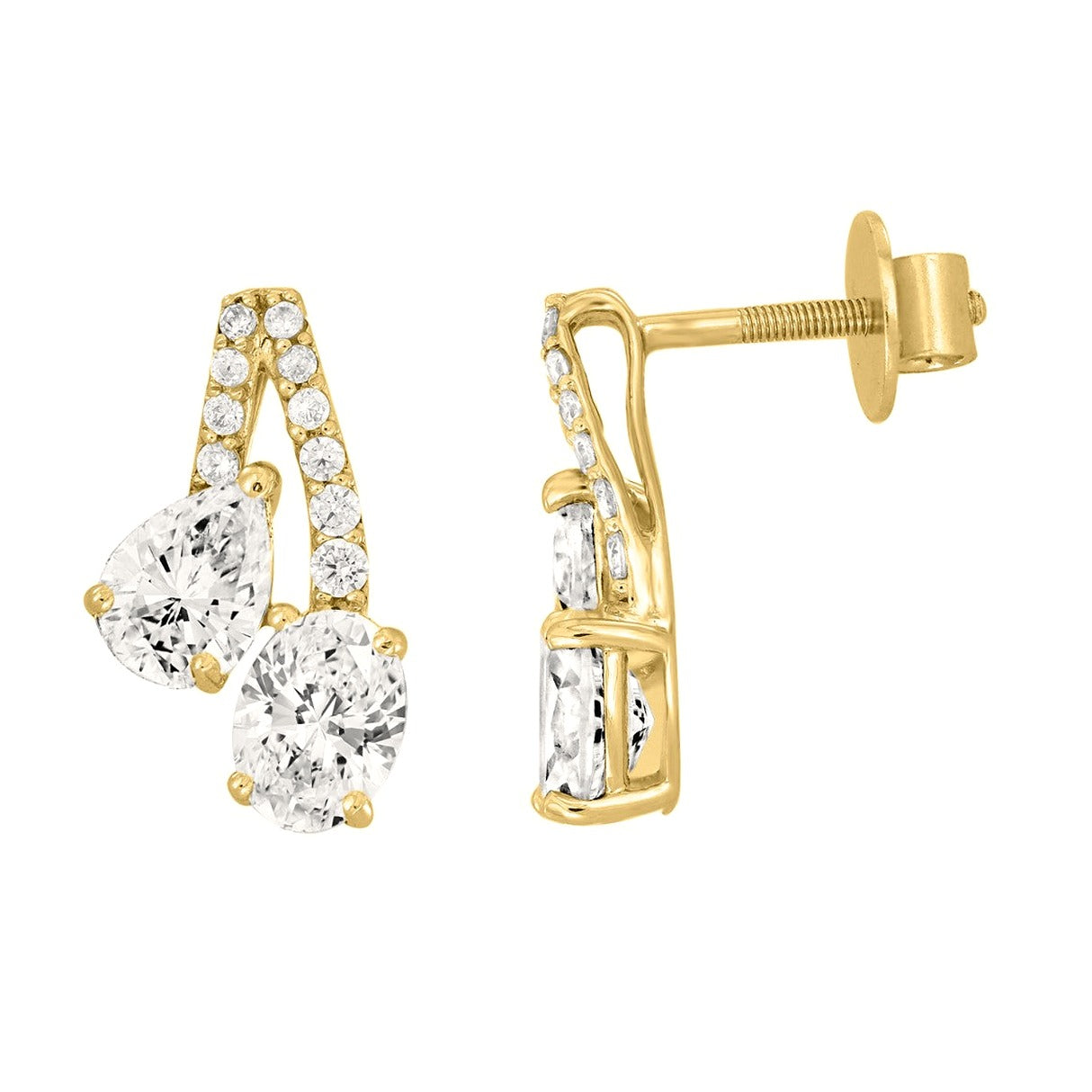 14K Yellow Gold 2 1/2Ct Round/Oval/Pear Lab-Grown Diamond Ladies Earrings - View 2 | Diavlia
