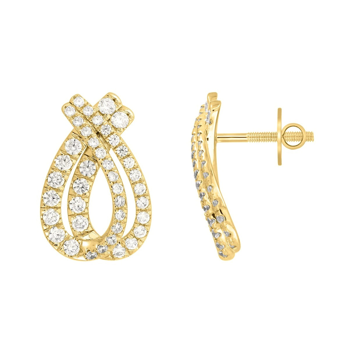 14K Yellow Gold 2Ct Round Lab-Grown Diamond Ladies Earrings - View 2 | Diavlia