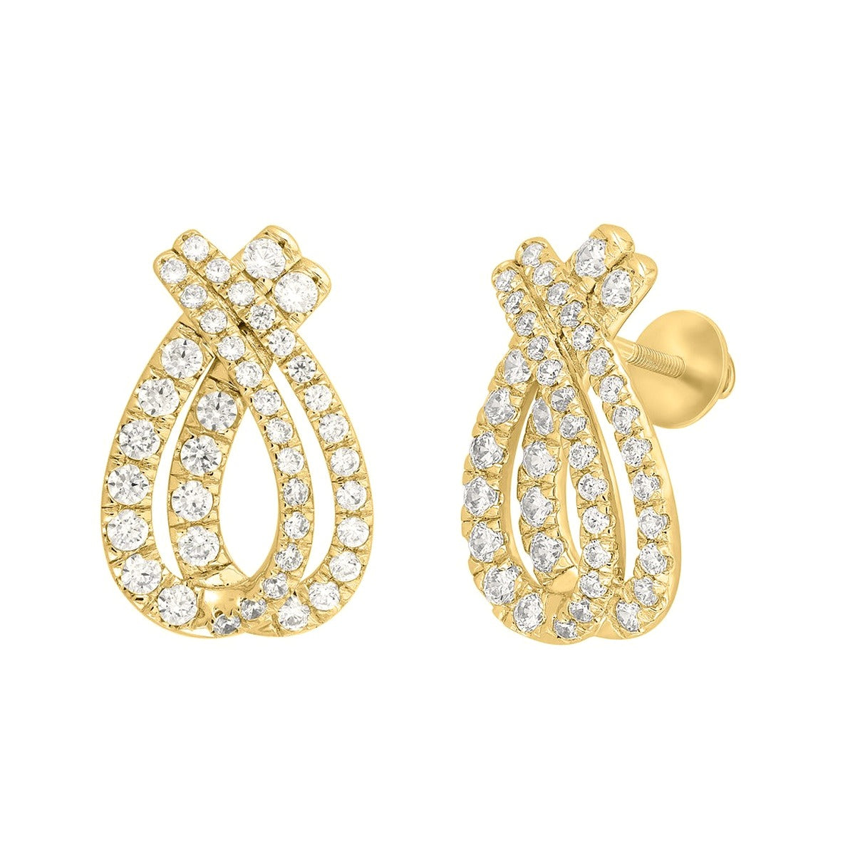 14K Yellow Gold 2Ct Round Lab-Grown Diamond Ladies Earrings - View 3 | Diavlia