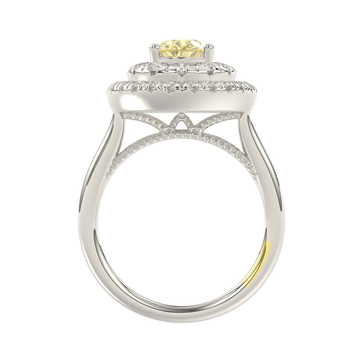 14K White Gold Crafted with 18K Yellow Gold Shank 2 1/2Ct Round/Yellow Pear... - View 2 | Diavlia