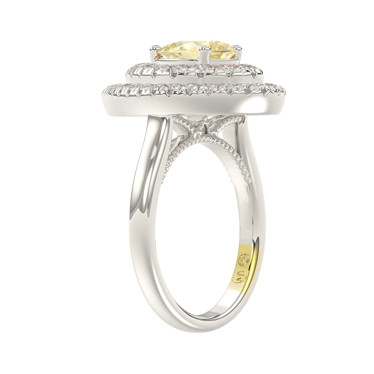 14K White Gold Crafted with 18K Yellow Gold Shank 2 1/2Ct Round/Yellow Pear... - View 3 | Diavlia