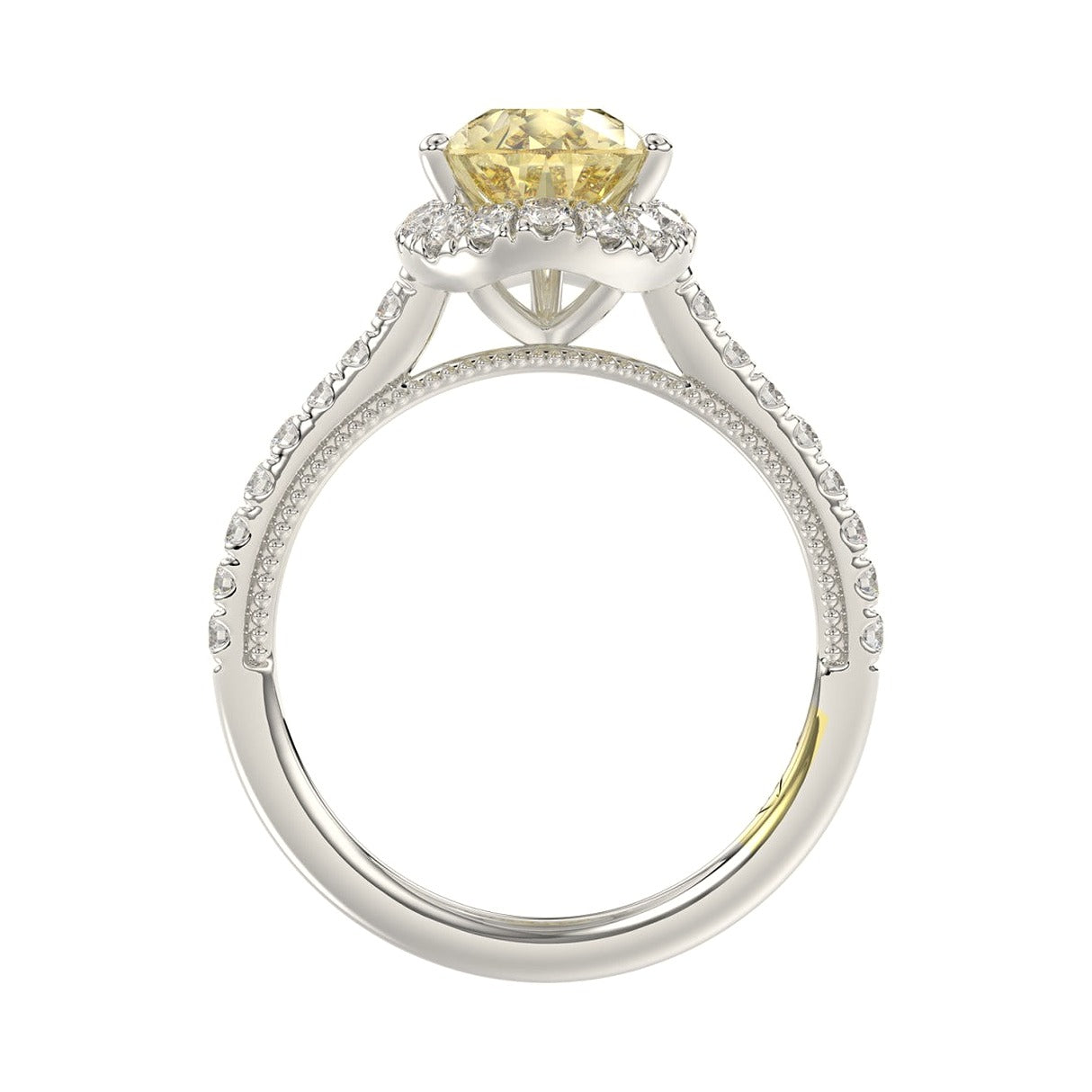 14K White Gold Crafted with 18K Yellow Gold Shank 2 1/2Ct Round/Pear... - View 2 | Diavlia