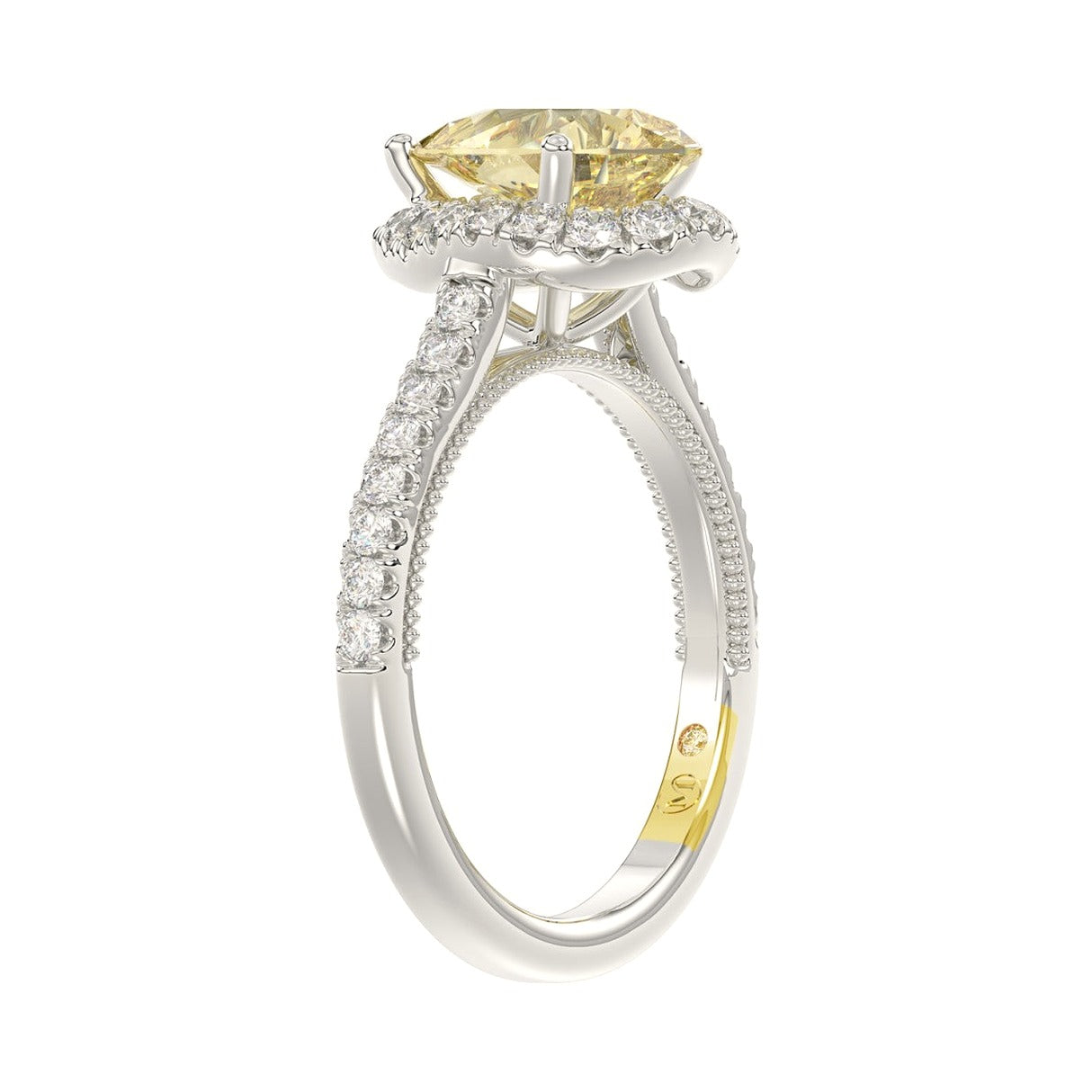 14K White Gold Crafted with 18K Yellow Gold Shank 2 1/2Ct Round/Pear... - View 3 | Diavlia