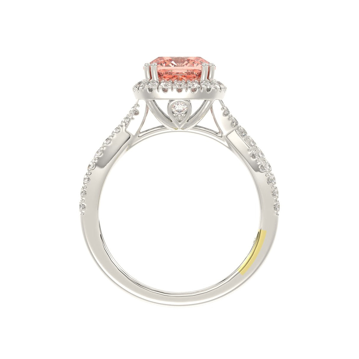 14K White Gold Crafted with 18K Yellow Gold Shank 2 1/2Ct Round/Cushion... - View 2 | Diavlia