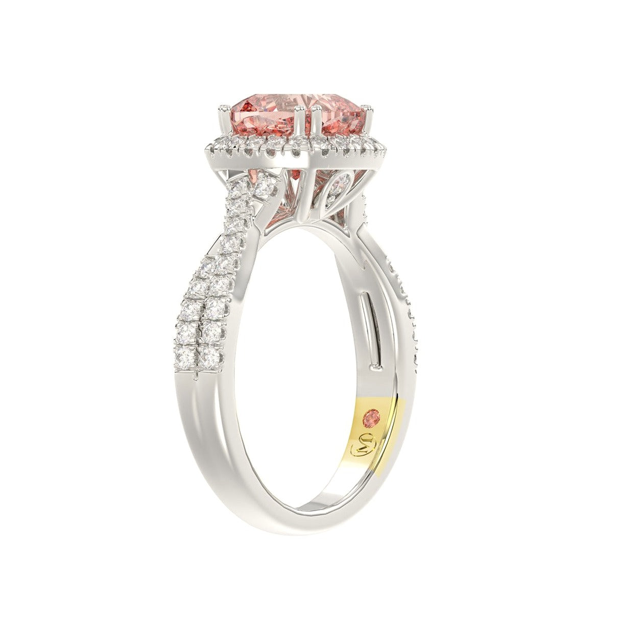 14K White Gold Crafted with 18K Yellow Gold Shank 2 1/2Ct Round/Cushion... - View 3 | Diavlia