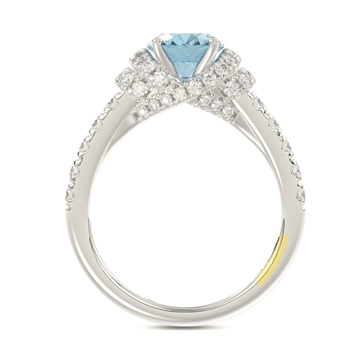 14K White Gold Crafted with 18K Yellow Gold Shank 2 3/4Ct Round/Blue Oval... - View 2 | Diavlia