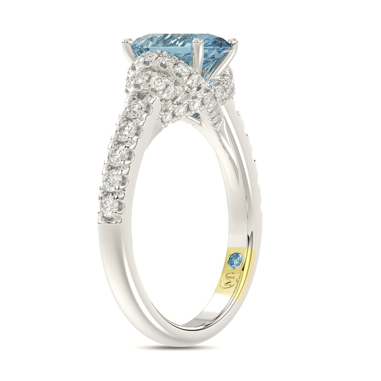 14K White Gold Crafted with 18K Yellow Gold Shank 2 3/4Ct Round/Blue Oval... - View 3 | Diavlia