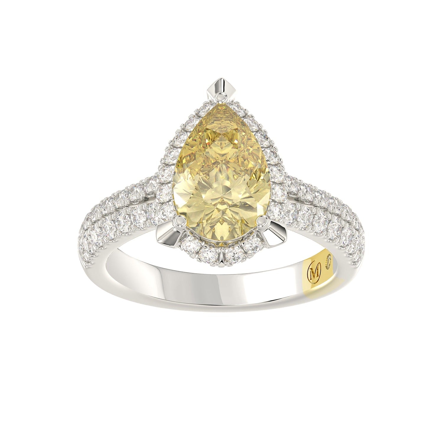 Yellow Pear Ring in White Gold (Round Cut) | Diavlia