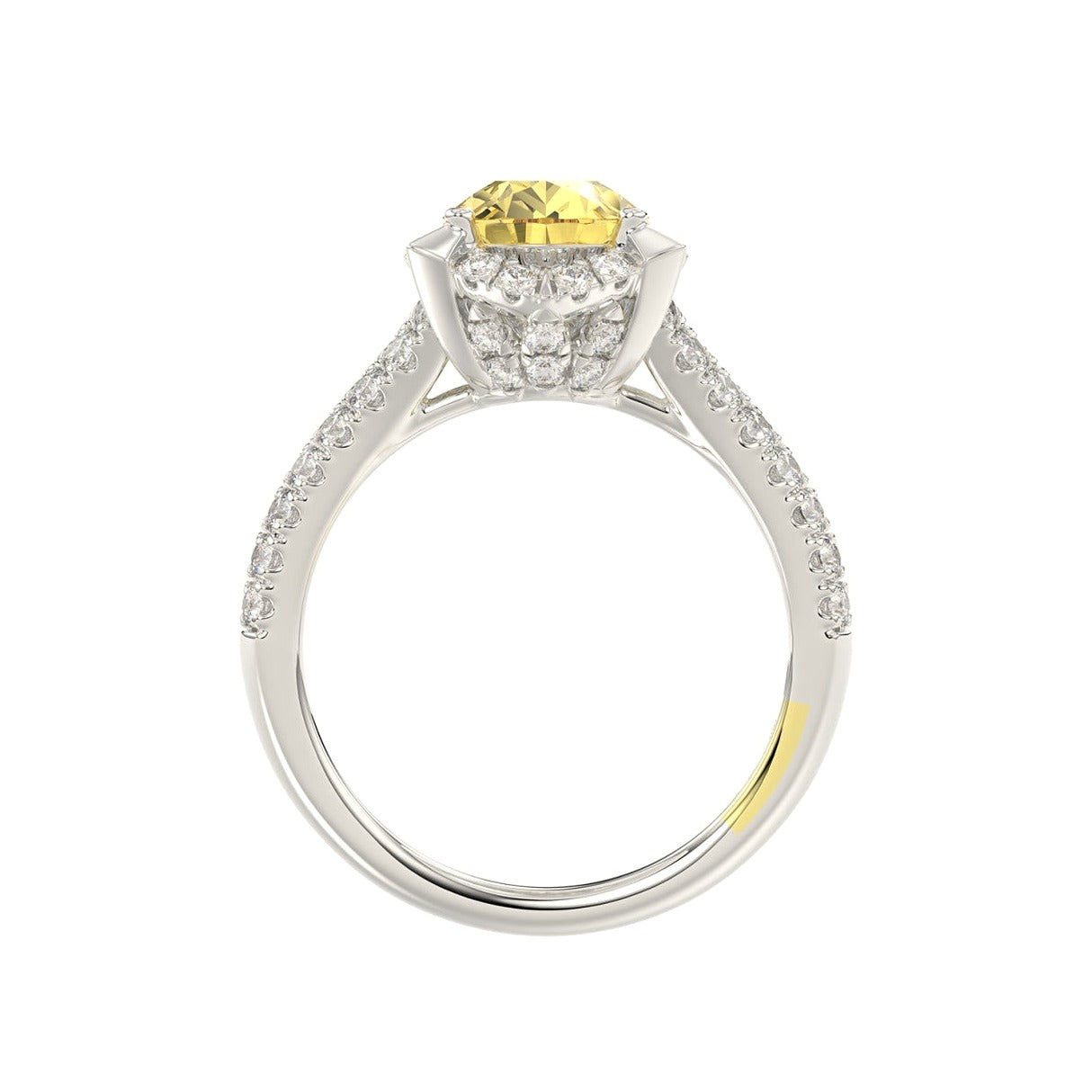 14K White Gold Crafted with 18K Yellow Gold Shank 2 3/4Ct Round/Yellow Pear... - View 2 | Diavlia