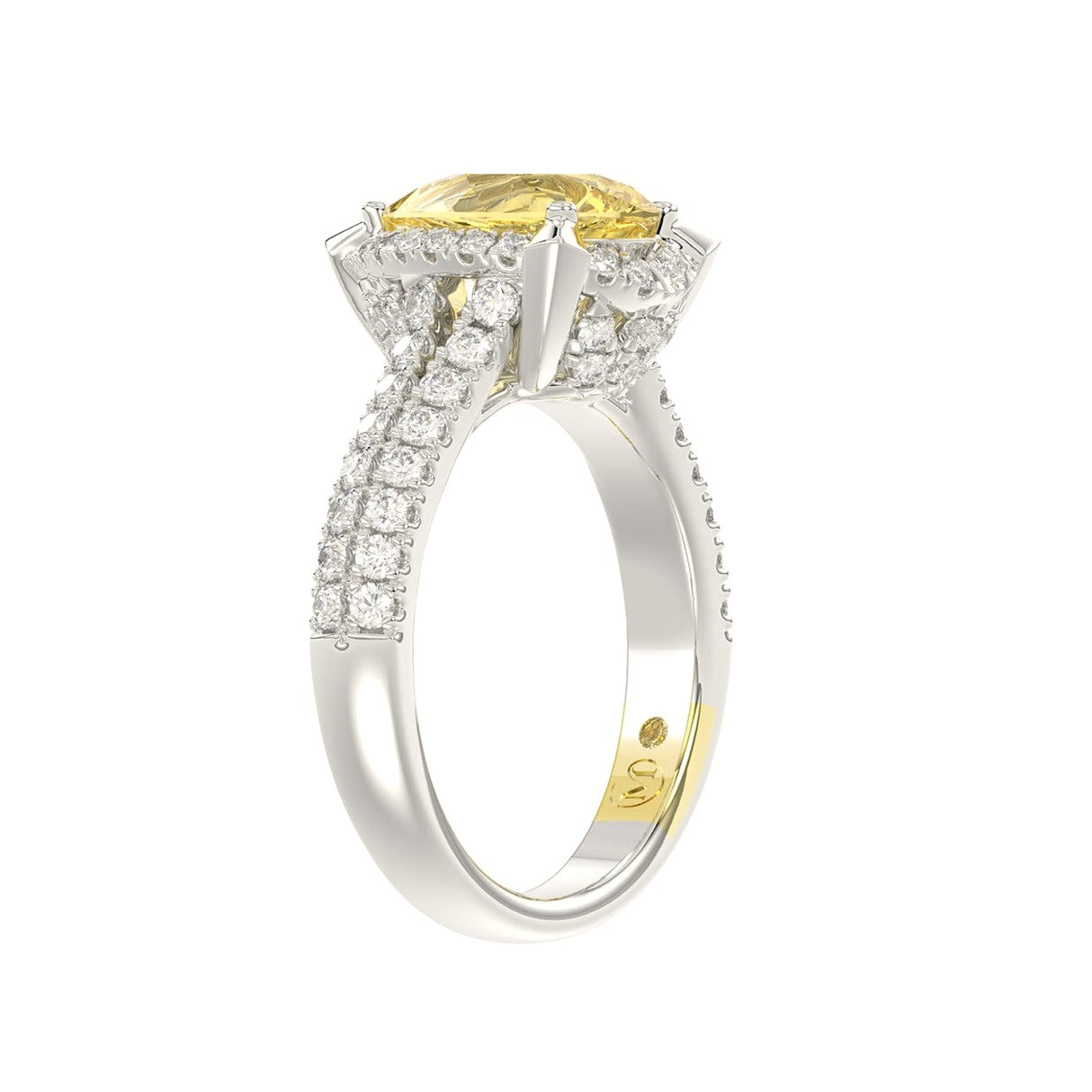 14K White Gold Crafted with 18K Yellow Gold Shank 2 3/4Ct Round/Yellow Pear... - View 3 | Diavlia