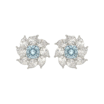 Blue Pear Earrings in White Gold