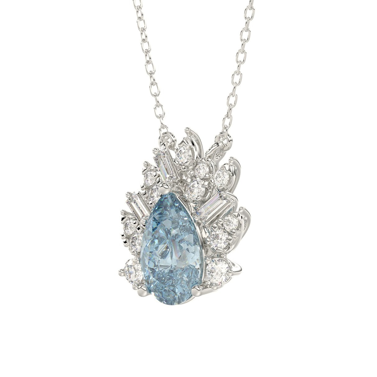 14K White Gold Crafted with 18K Yellow Gold Back Plate 1 1/4Ct Round/Blue... - View 3 | Diavlia