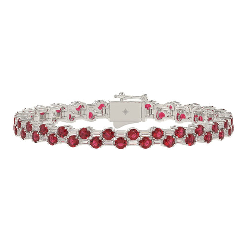 Baguette Bracelet & Ruby in White Gold | Diavlia