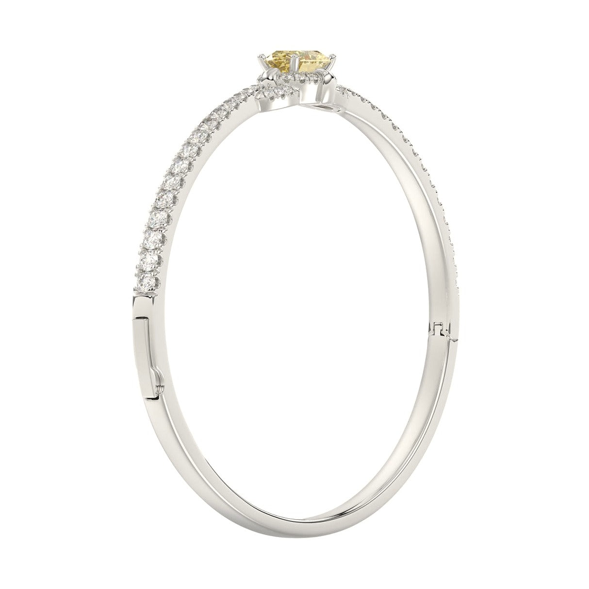 14K White Gold 3.00Ct Round/Oval Lab-Grown Diamond Ladies Bangle - View 3 | Diavlia