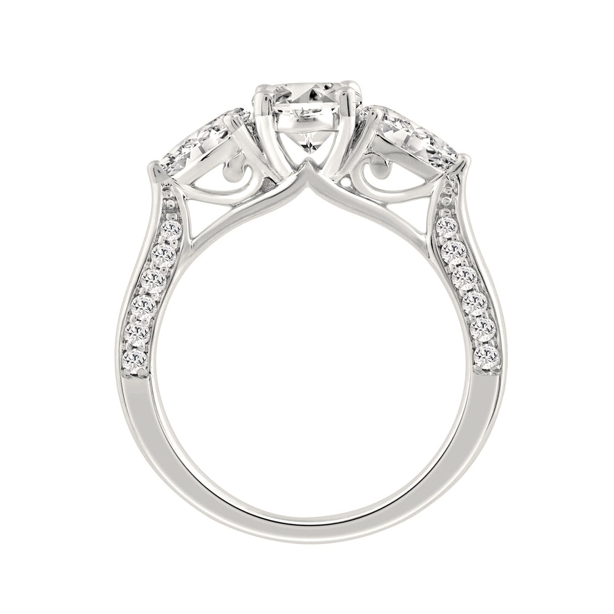 14K White Gold 2 3/4Ct Round/Oval/Pear Lab-Grown Diamond Ladies Ring - View 2 | Diavlia