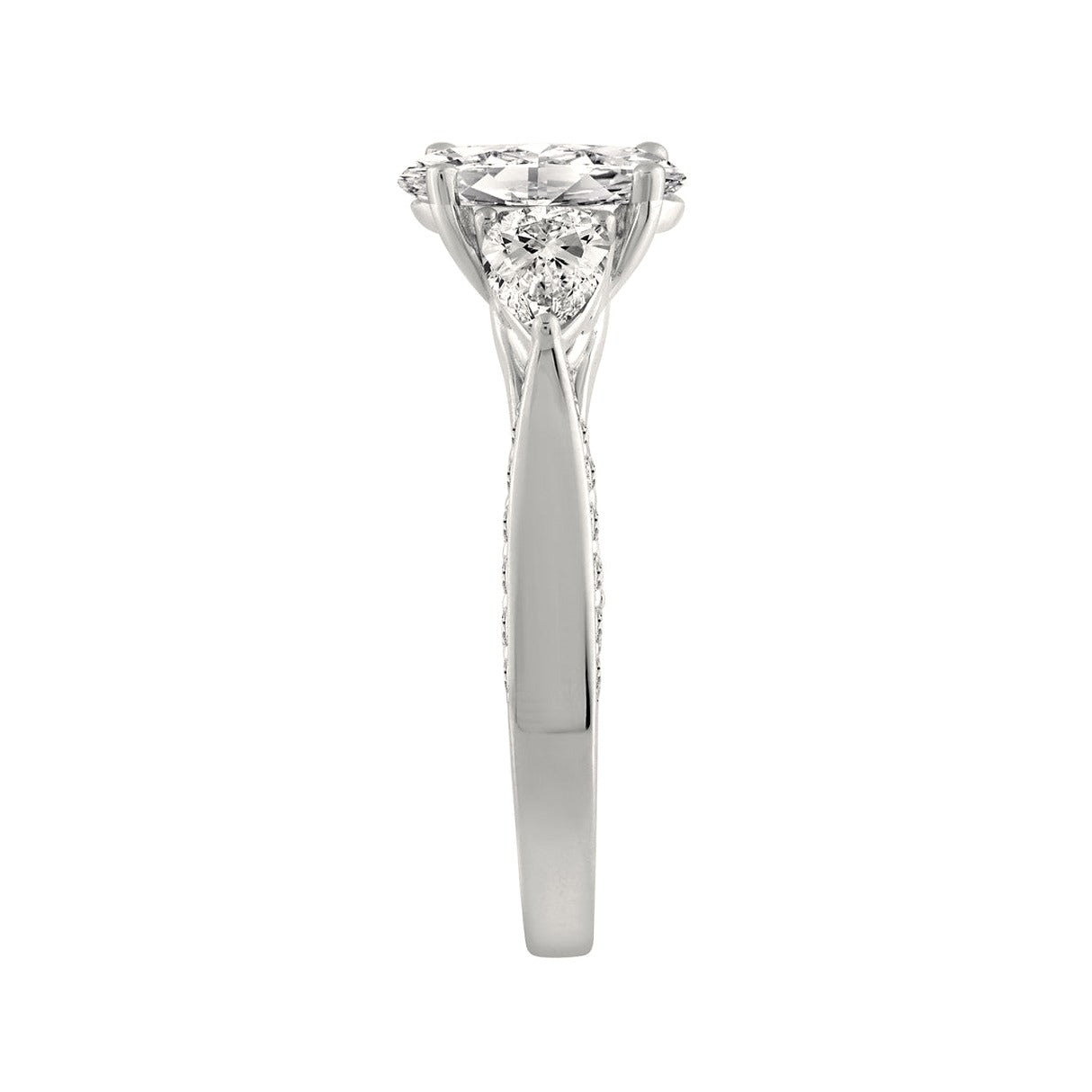 14K White Gold 2 3/4Ct Round/Oval/Pear Lab-Grown Diamond Ladies Ring - View 3 | Diavlia
