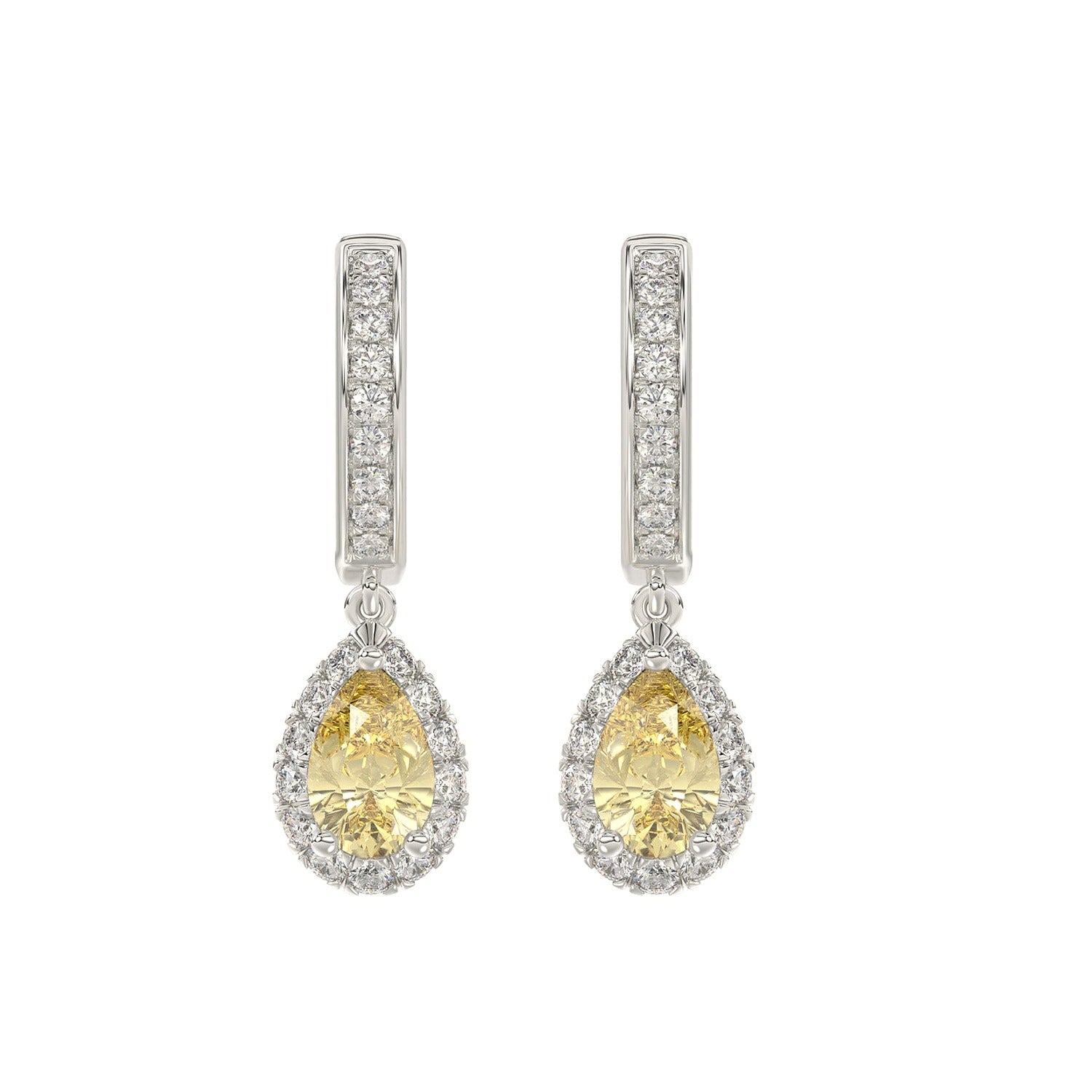 Yellow Pear Hoop Earrings in White Gold | Diavlia