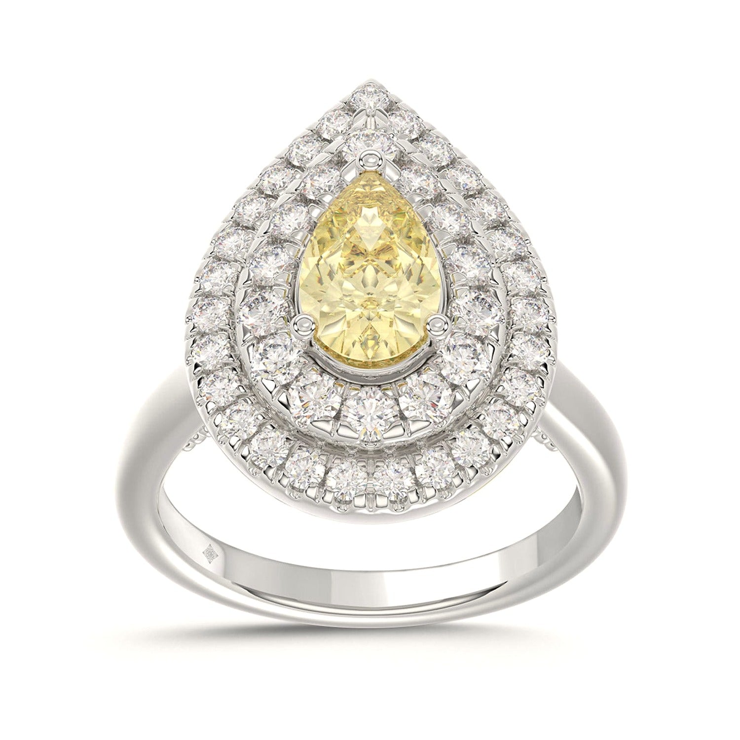 Yellow Pear Ring in White Gold Style B (Round Cut) | Diavlia