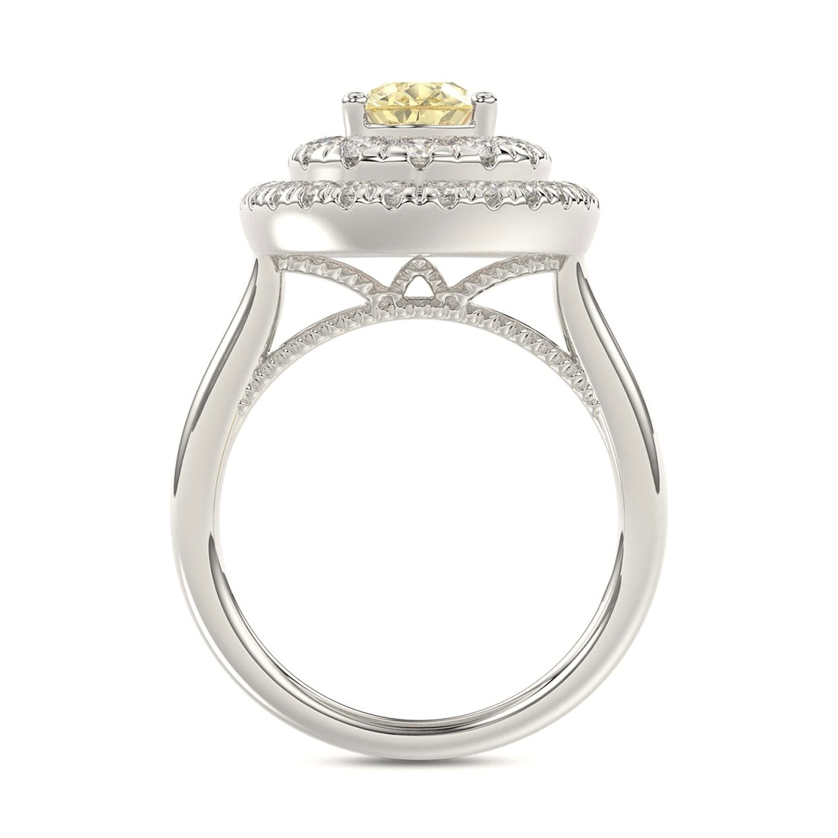 14K White Gold 2 1/2Ct Round/Yellow Pear Lab-Grown Diamond Ladies Ring - View 2 | Diavlia