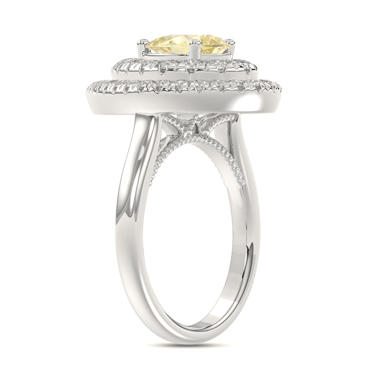 14K White Gold 2 1/2Ct Round/Yellow Pear Lab-Grown Diamond Ladies Ring - View 3 | Diavlia