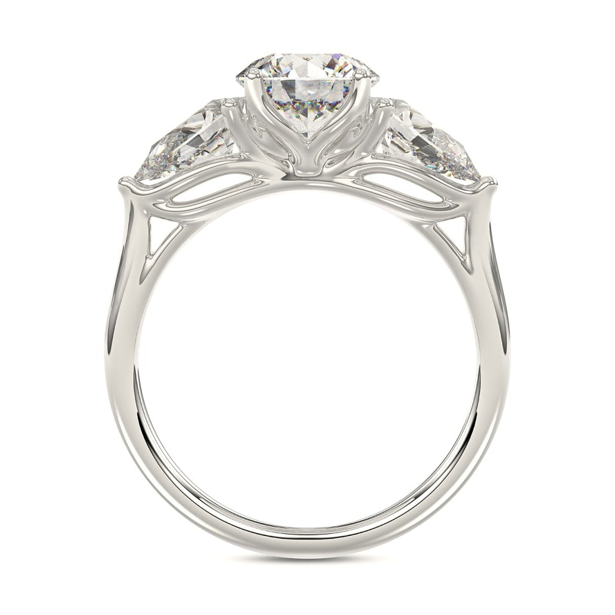 14K White Gold 2 1/3Ct Round/Pear Lab-Grown Diamond Ladies Ring - View 2 | Diavlia