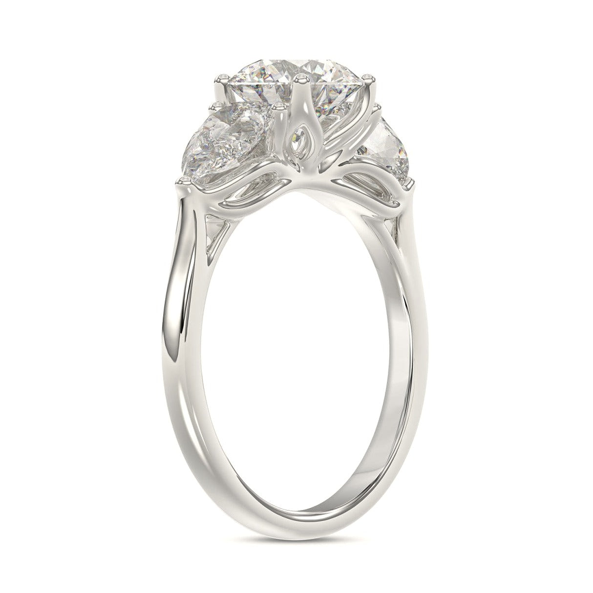 14K White Gold 2 1/3Ct Round/Pear Lab-Grown Diamond Ladies Ring - View 3 | Diavlia