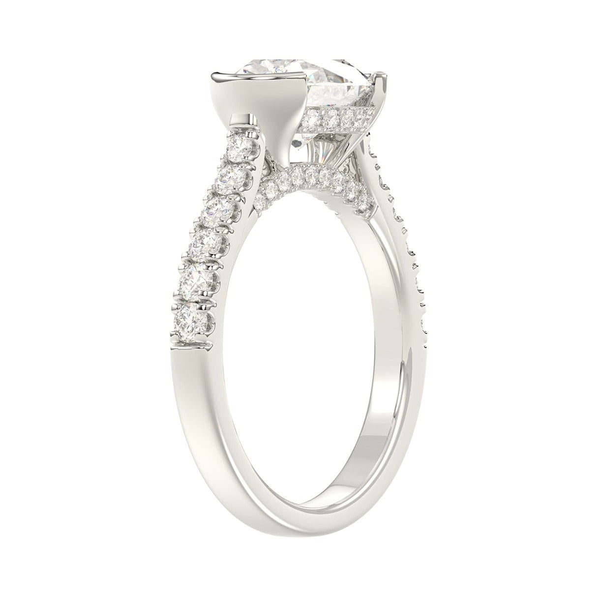 14K White Gold 2 1/2Ct Round/Oval Lab-Grown Diamond Ladies Ring - View 3 | Diavlia