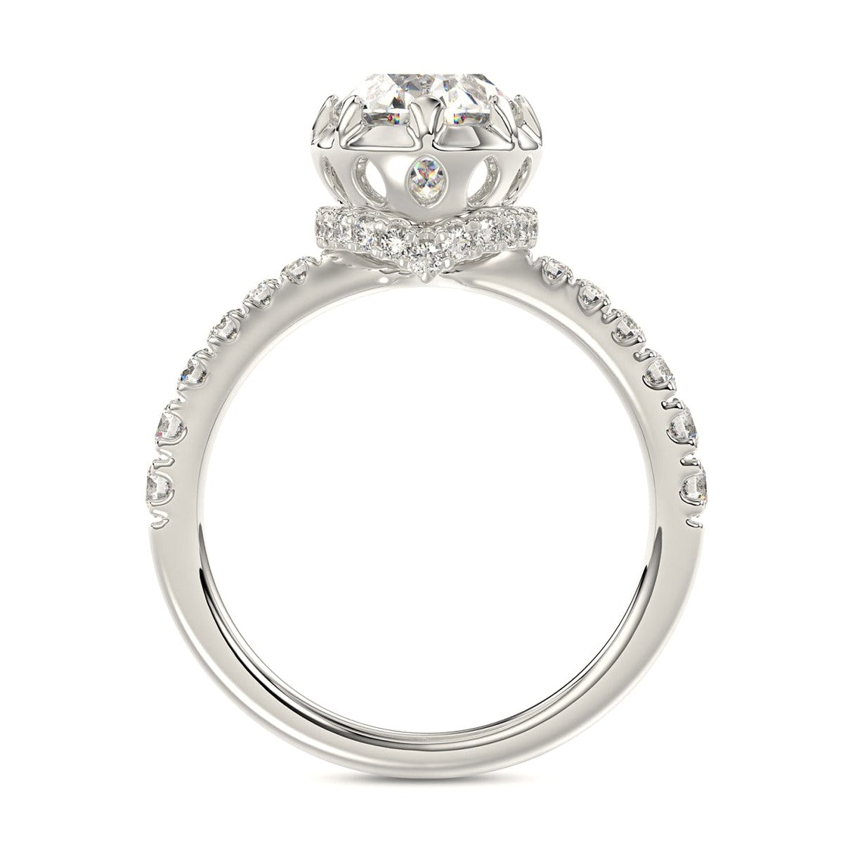 14K White Gold 2 1/2Ct Round/Oval Lab-Grown Diamond Ladies Ring - View 2 | Diavlia