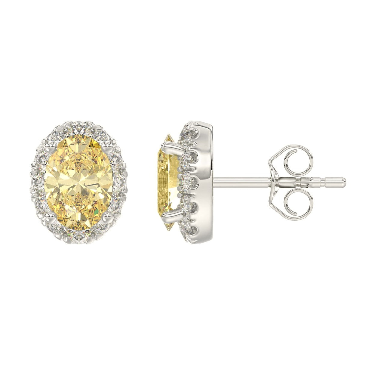 14K White Gold 2 1/2Ct Round/Yellow Oval Lab-Grown Diamond Ladies Earrings - View 2 | Diavlia